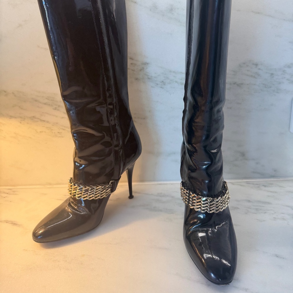 Burberry Patent Leather Chain Knee-High Boots - Picture 4 of 6